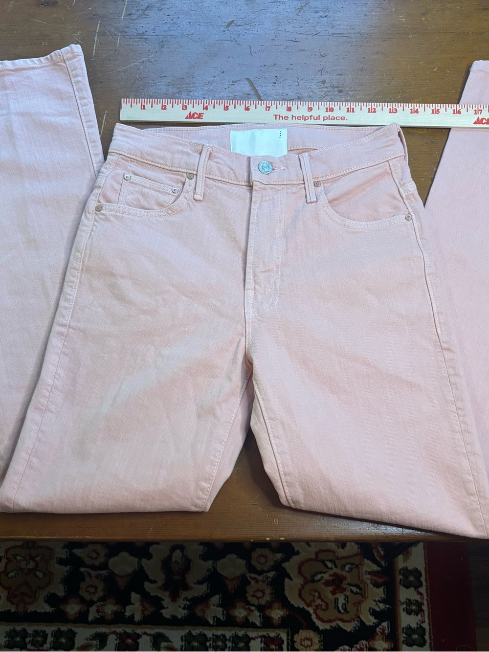 MOTHER The Insider Hover High Rise Crop Flare Jeans Peach Parfait Pink 26 - Picture 5 of 15